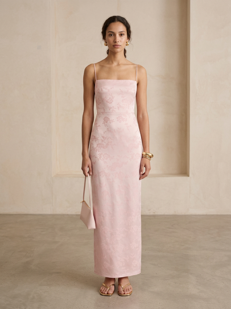 Silk slip dress with bias-cut construction, luxury womenswear sample