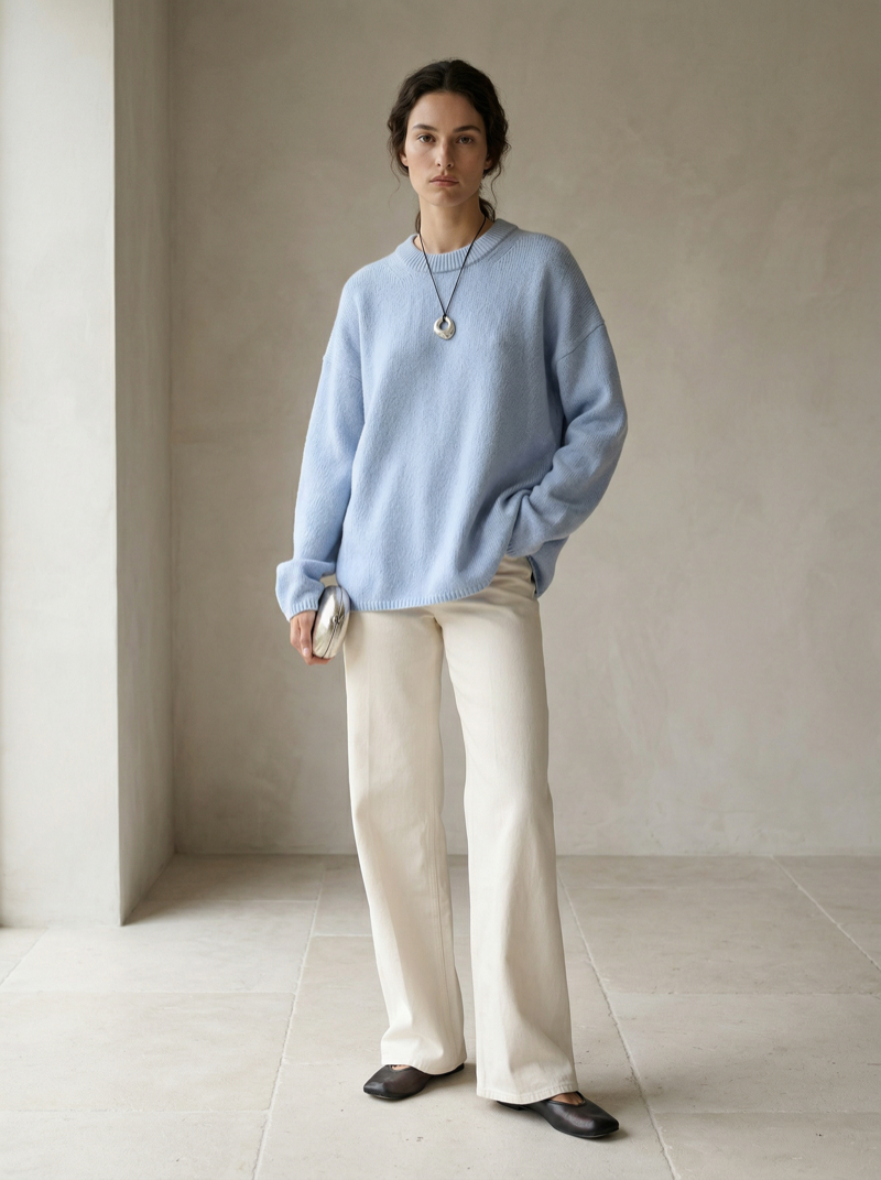 Oversized crewneck sweater in wool blend