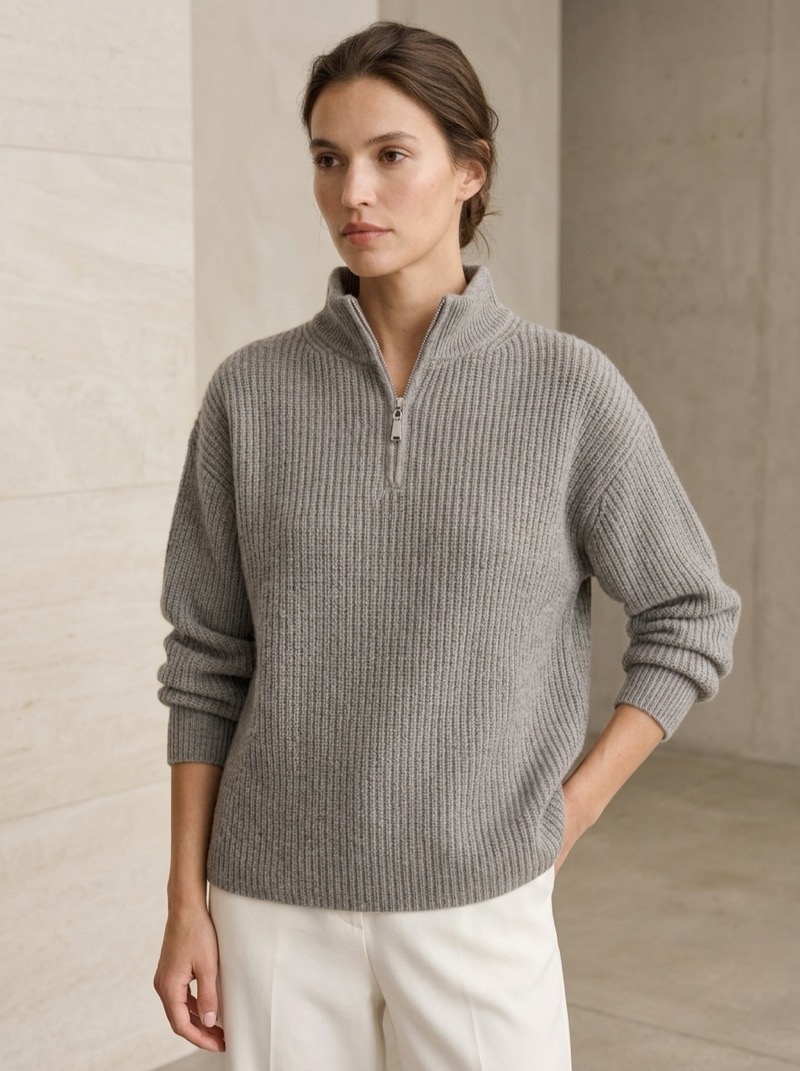 Ribbed half-zip sweater in wool blend