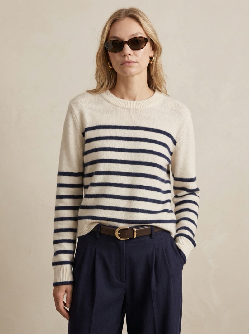 Cashmere stripe sweater, custom knitwear development