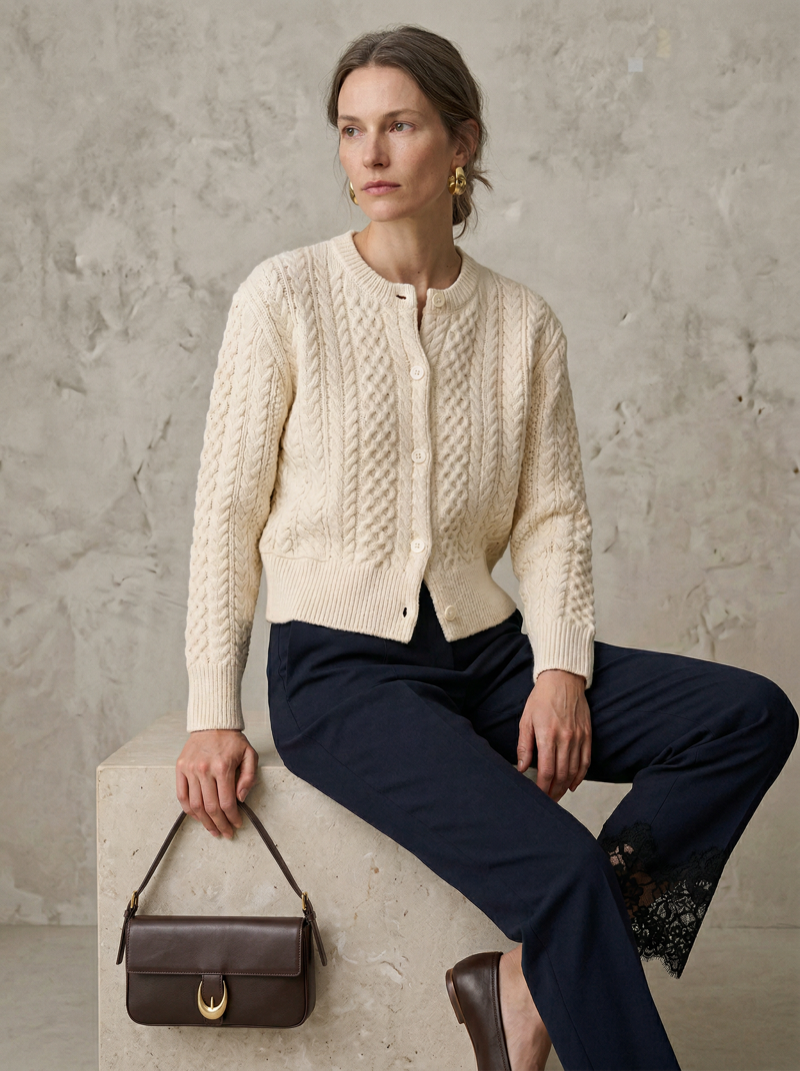Cable-knit cardigan in wool blend