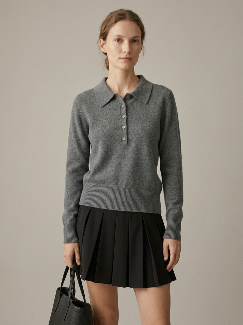 Cashmere polo collar sweater, luxury knitwear development